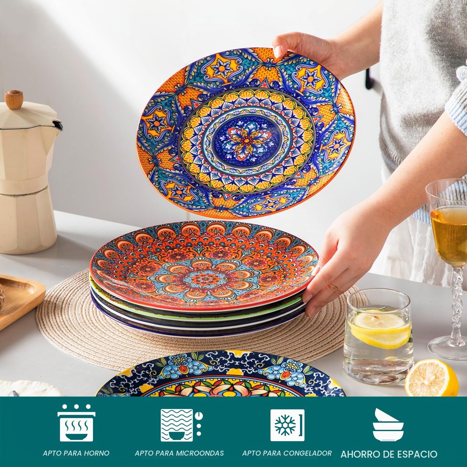 vancasso Juego de 6 platos llanos, KRVI Juego de platos llanos para 6 personas, Ø 27 cm Juego de platos aptos para lavavajillas y microondas, platos para pasta, platos para desayuno