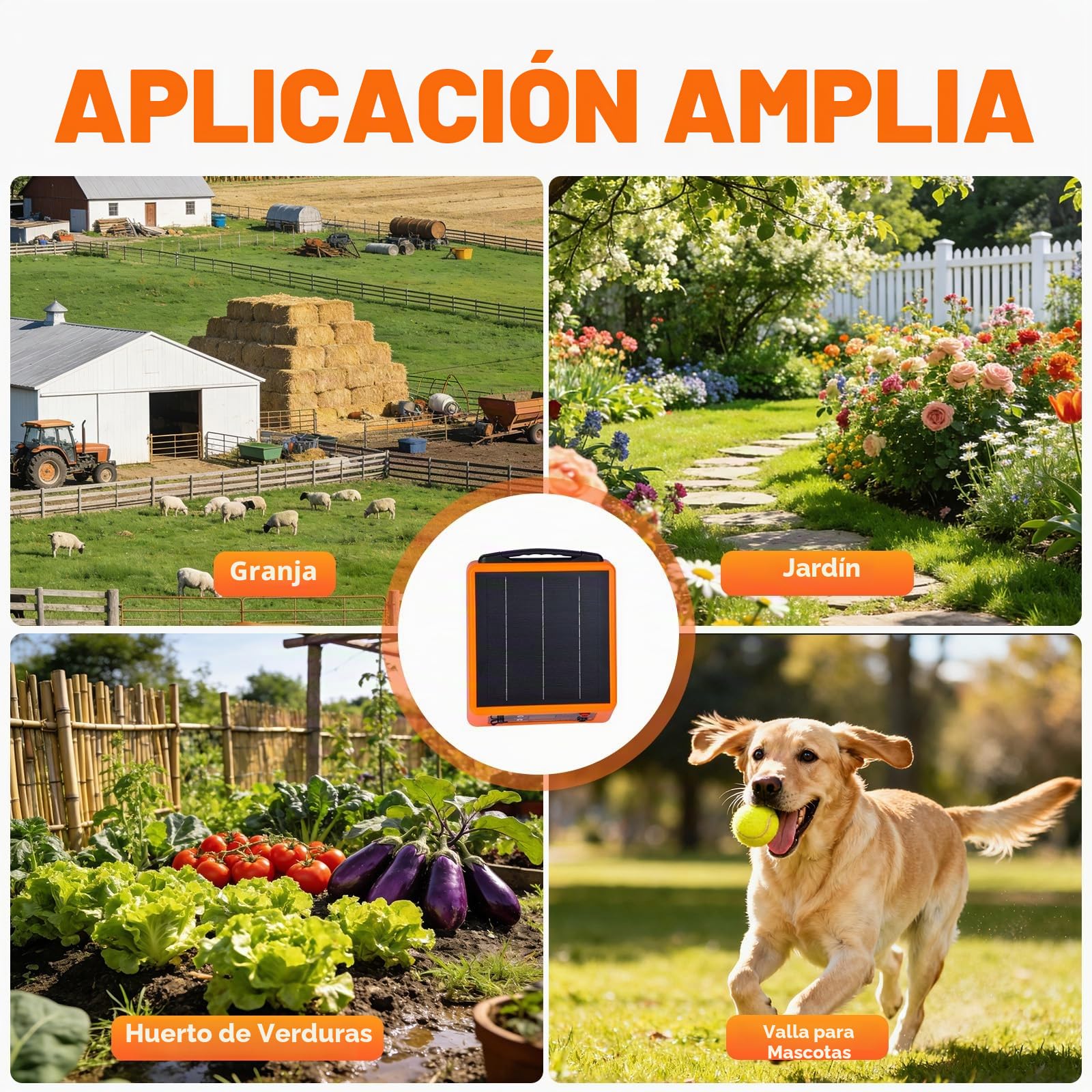 32KM Solar Pastor Electrico, 6-12 kV Pastor eléctrico Controlador para caballos, 2 J Valla eléctrica para cría de animales de pastor, para granja, pasto, jardín (naranja)