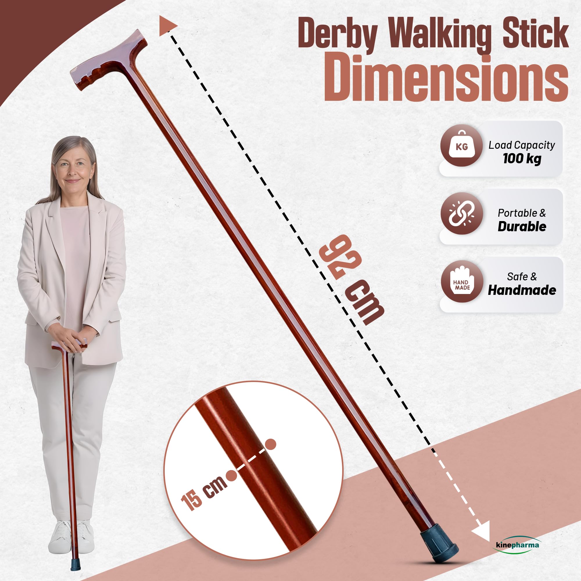 Drewniane laski w kształcie litery T 92 cm na figurę od 1,7 do 1,85 cm | laska dla mężczyzn i kobiet wytrzymała i stabilna | Drewniana patyczka na wszystkie