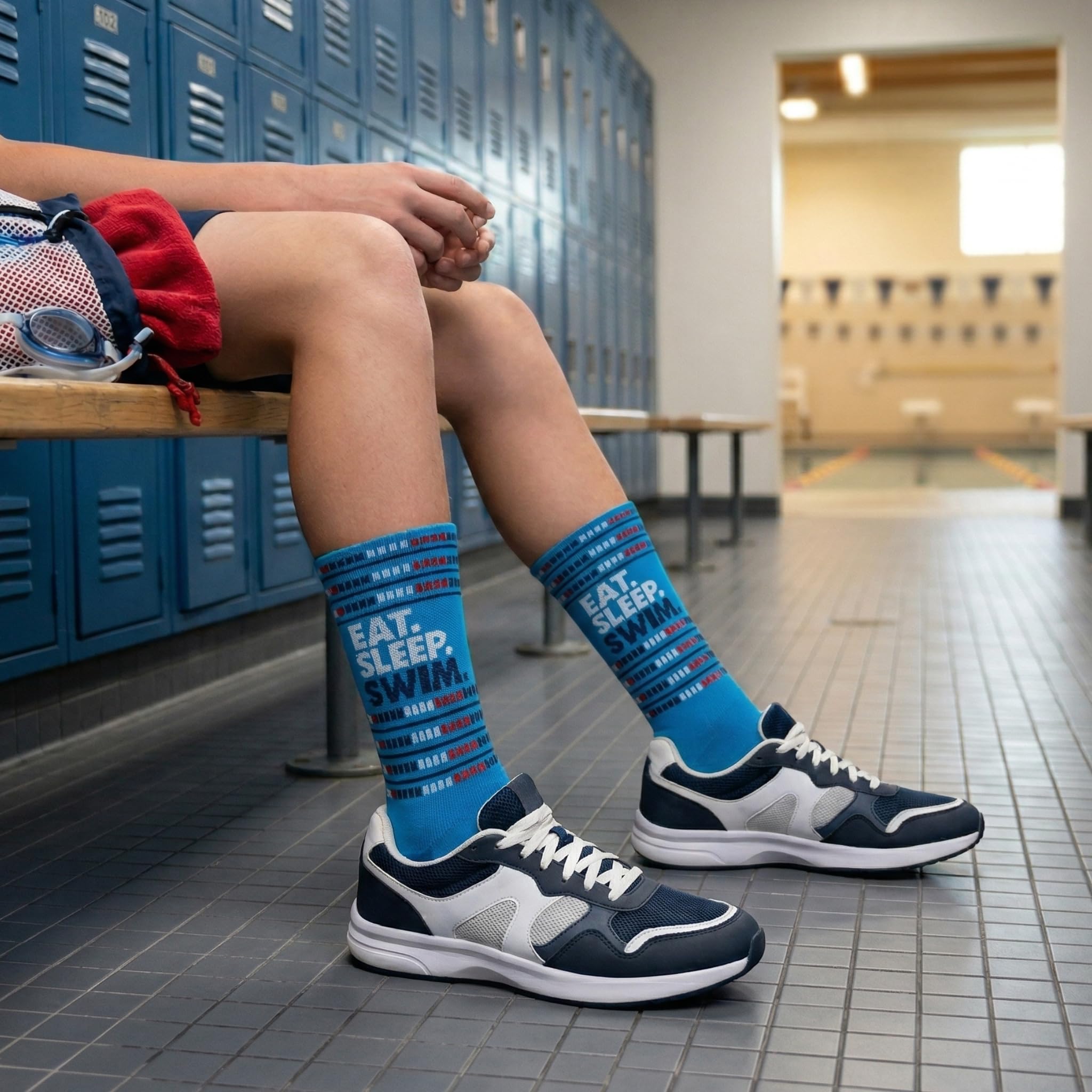 ChalkTalkSPORTS Schwimmsocken – gepolsterte Mitte der Wade – Jugendliche und Erwachsene, Eat Sleep Swim, Large