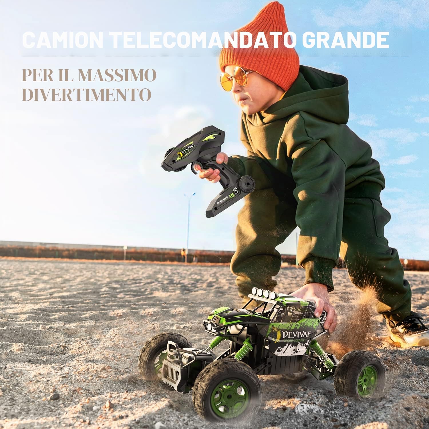 CROBOLL 1:12 Grande Macchina Telecomandata per Bambini con Funzione di Sollevamento, Auto RC 4WD Monster Truck Giocattolo Regali Fuoristrada 2.4GHz Camion RC per Tutti i Terreni(Verde)