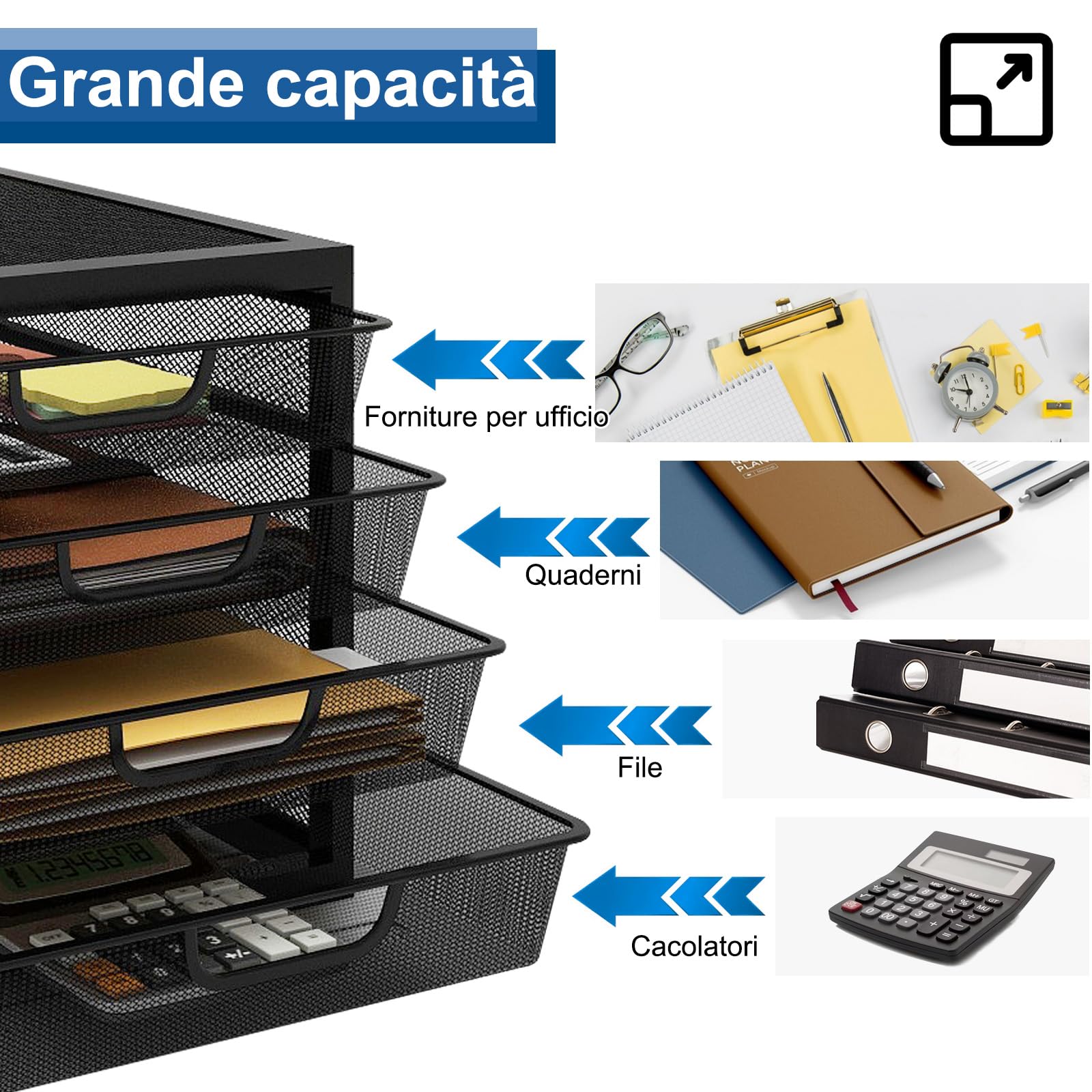 PUNCIA Portadocumenti da Scrivania in Ferro Armadio Documenti a 4 Livelli Vassoio Organizzatore Documenti Portafogli A4 Cassettiera Ufficio Porta Fogli Scrivania per Ufficio Domestico(Nero)