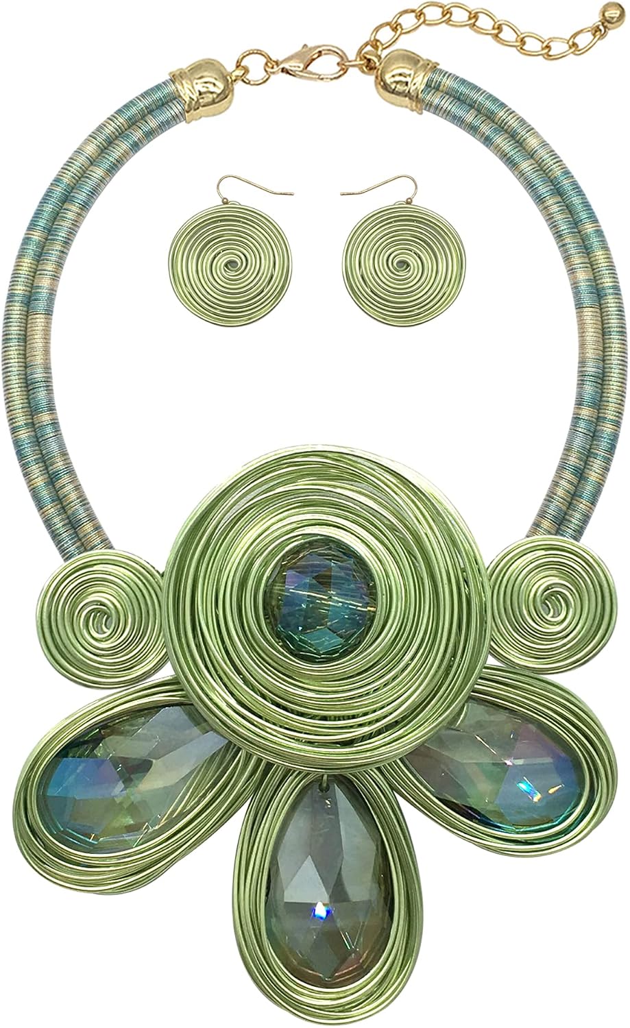 Chunky African Statement Necklace For Women Tribal Fashion Costume Jewelry Earring Sets Unique Colorful Big Rhinestone Crystal Pendent Collar Choker Bib Handmade