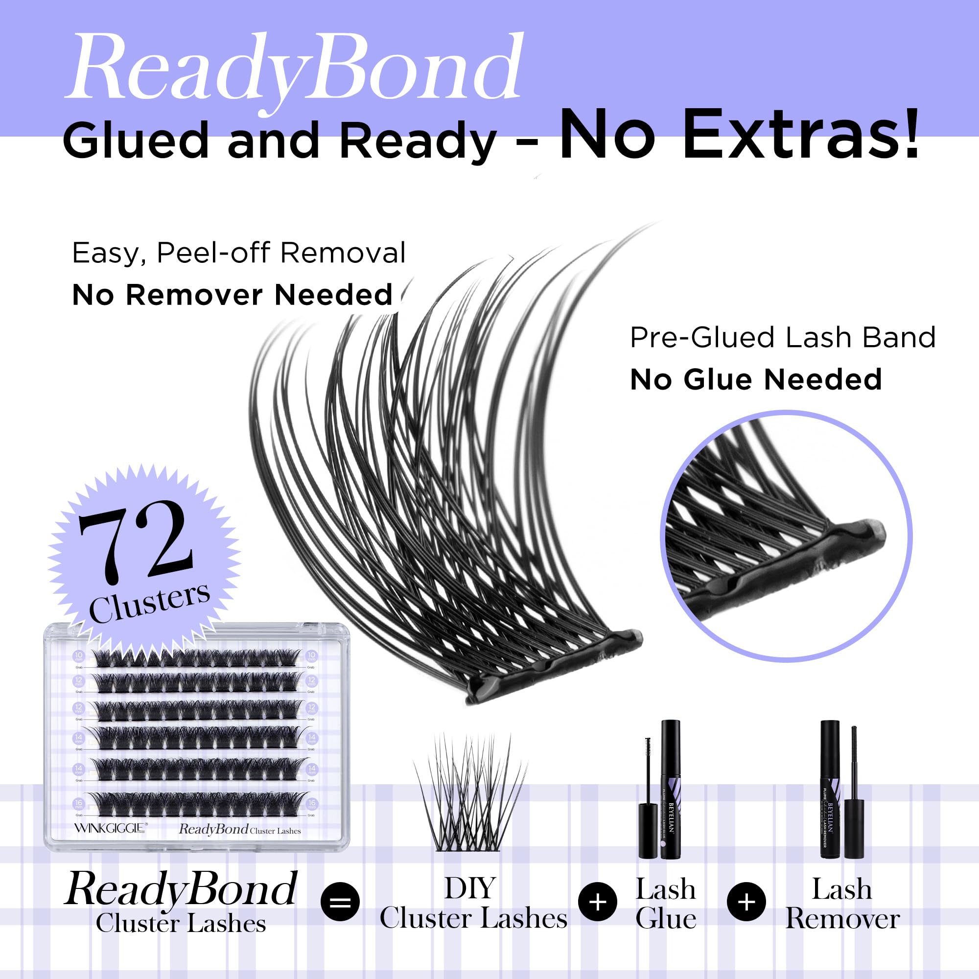 WINKGIGGLE Self Adhesive Eyelashes Clusters, Pre Glued Lashes Cluster With Tweezer Kits Press On Lashes No Glue No Remover Needed Cluster Lashes for Beginners