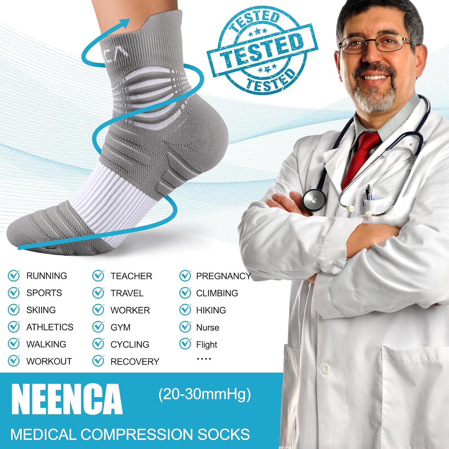 NEENCA Medical Compression Socks for Women & Men Circulation, Ankle Compression Stockings for Pain Relief, Plantar Fasciitis, Swelling, Neuropathy, Runner, Nurses, Travel, Pregnancy, Flying,20-30 mmHg - Image 7