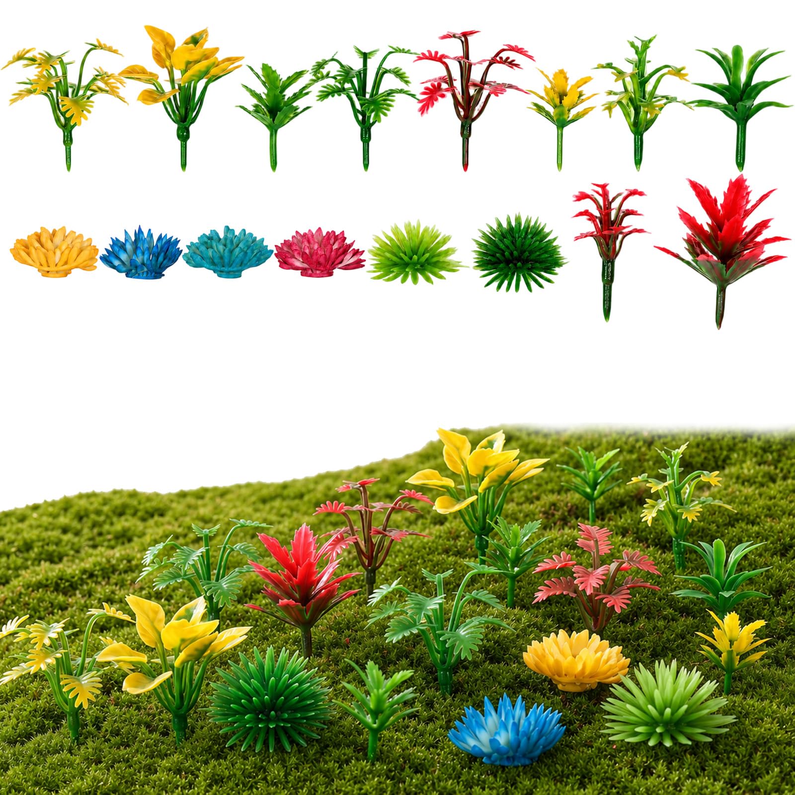 Bruislard 100 Pieces Miniature Plants Set Mini Model Trees Mini Fake Plants Artificial Small Plant Mixed Diorama Model Tree for DIY Crafts Building Models Railway Scenery Landscape Supplies