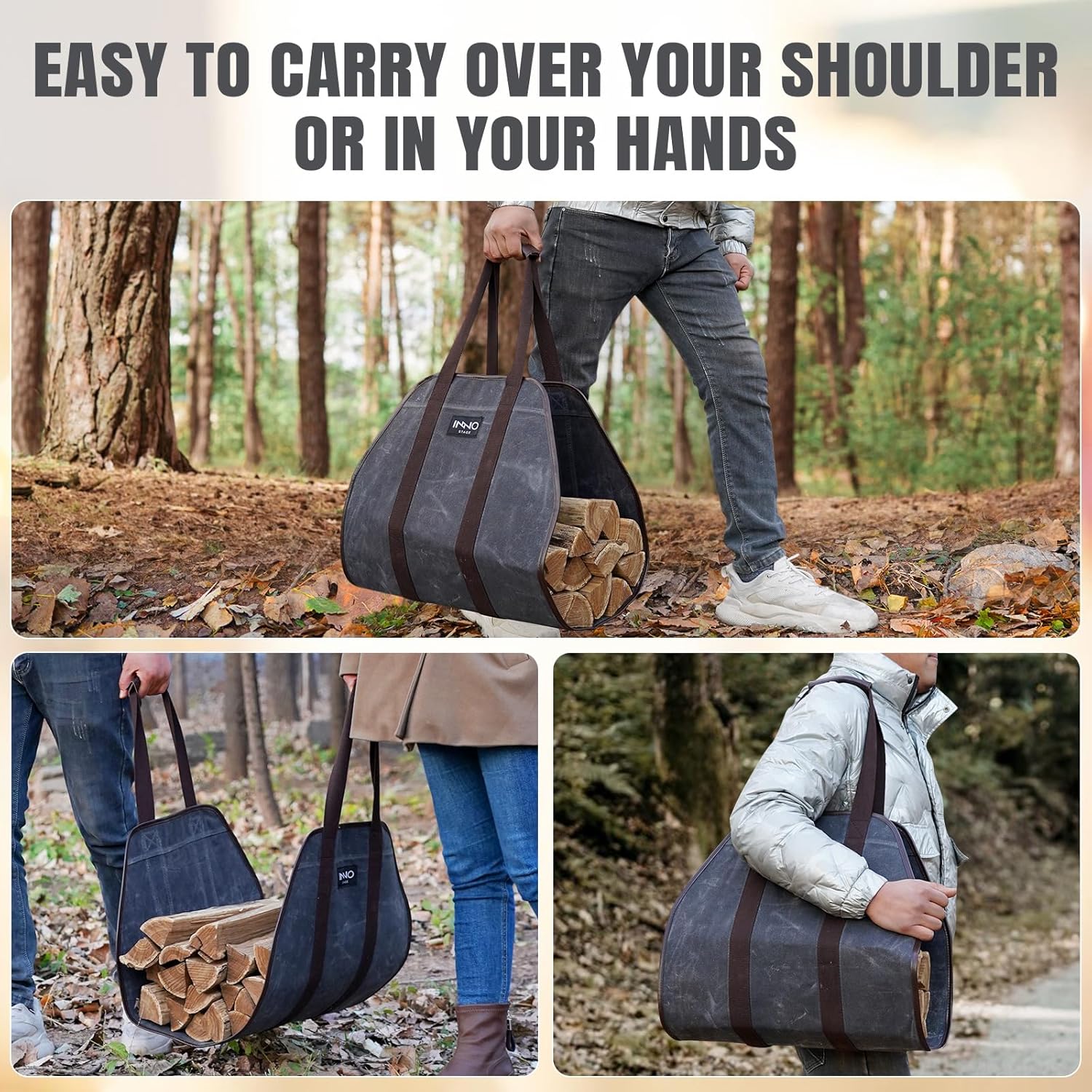 INNO STAGE Canvas Wood Carriers Log Tote Bag,40"X19" Firewood Holder,Fireplace Wood Stove Accessories - Image 6