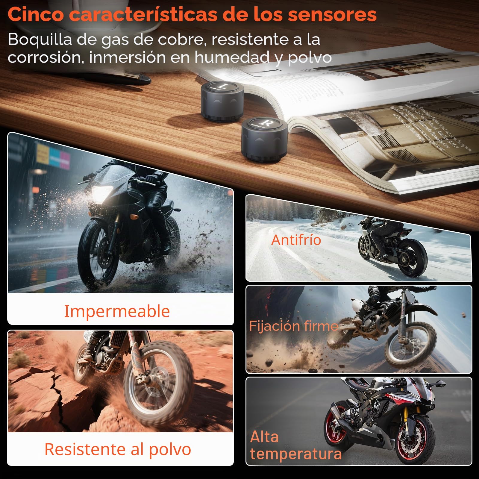OBEST Sistema de Control de Presión de los Neumáticos con Aplicación, Bluetooth Inteligente para Motocicleta TPMS con 2 Sensores Externos, Presión de Neumáticos Inalámbrica y Detector de Temperatura