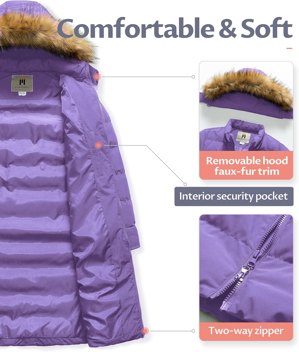 CREATMO US Women's Long Winter Faux Fur Coat Puffer Warm Jacket with Detachable Hood - Image 3