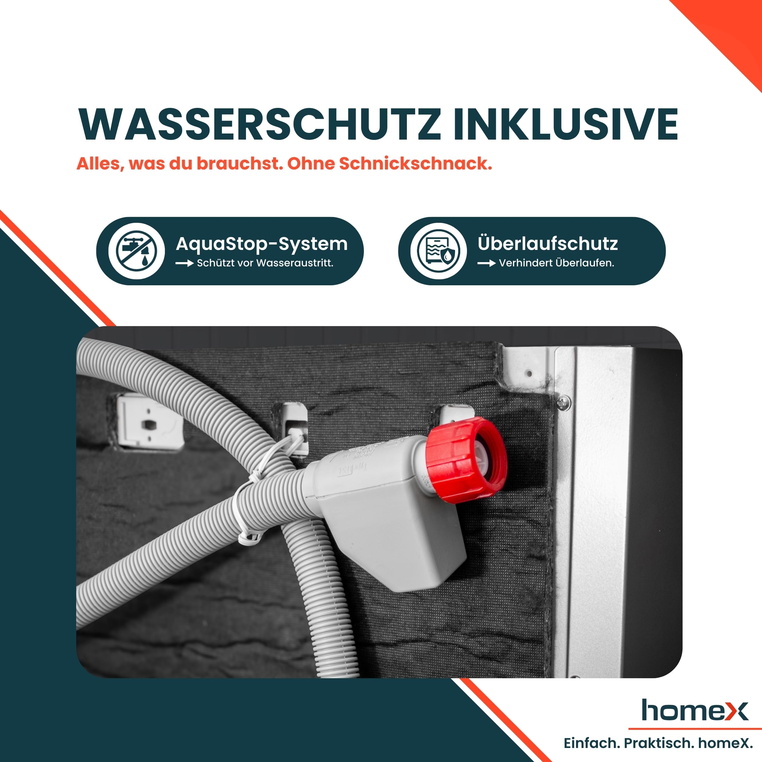 homeX DWSI601449E Geschirrspüler 60 cm teilintegrierbar 14 Maßgedecke 6 Programme AquaStop 49 dB Touch Control Einbaugeschirrspüler