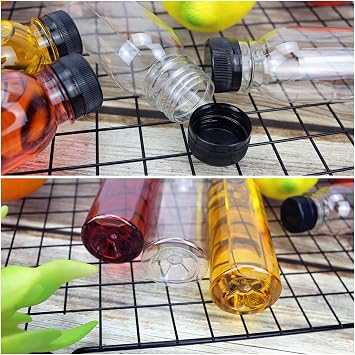 16 Pack Clear Juice Bottles,150ml Reusable Empty Plastic Bottles with Lids for Juice Milk Water and Other Beverages (Black)