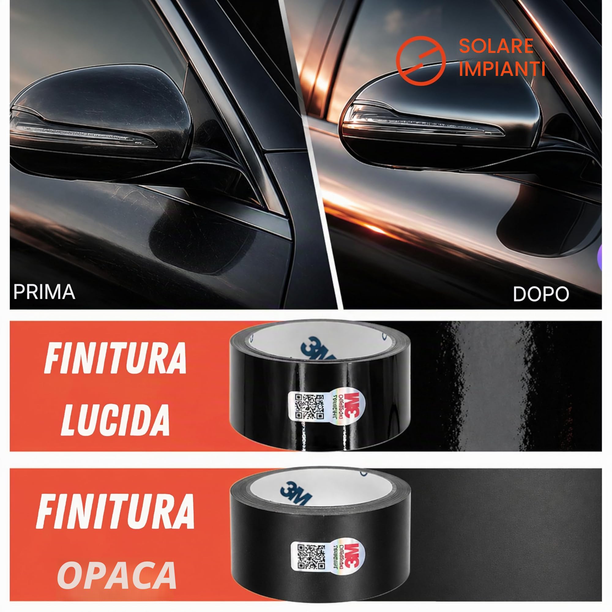 Solar Systems WRAP 2080 Pellicola autoadesiva per auto - nastro decromante + spatola e coltello - tuning - pellicola auto nera lucida 5cm x 10m