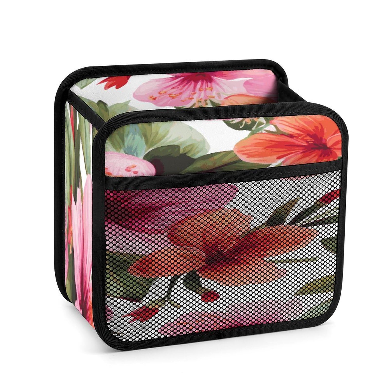 Btcowzrv Style Hawaiian Flower Print1 Car Seat Back Organizer, Pu Leather Hanging Backseat Car Organizer With Elastic Mesh Pocket, Storage Bag For Most Vehicles