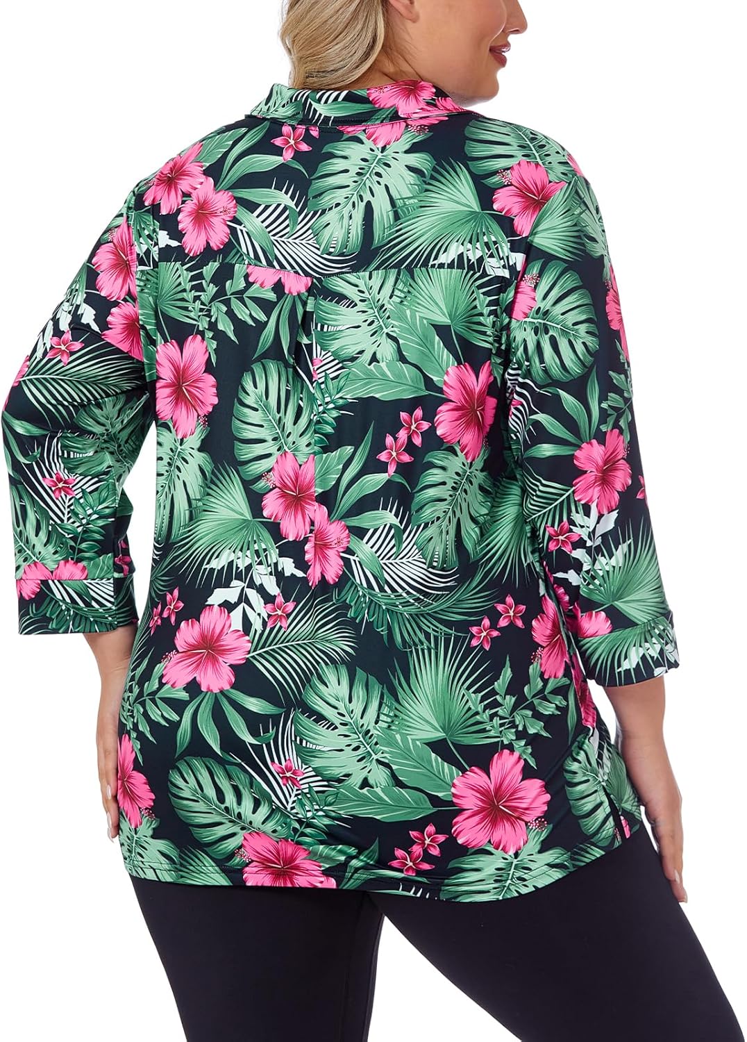 Viracy Plus Size Womens Golf Polo Shirts 3/4 Sleeve Zip Up Quick Dry Workout Tops - Image 2