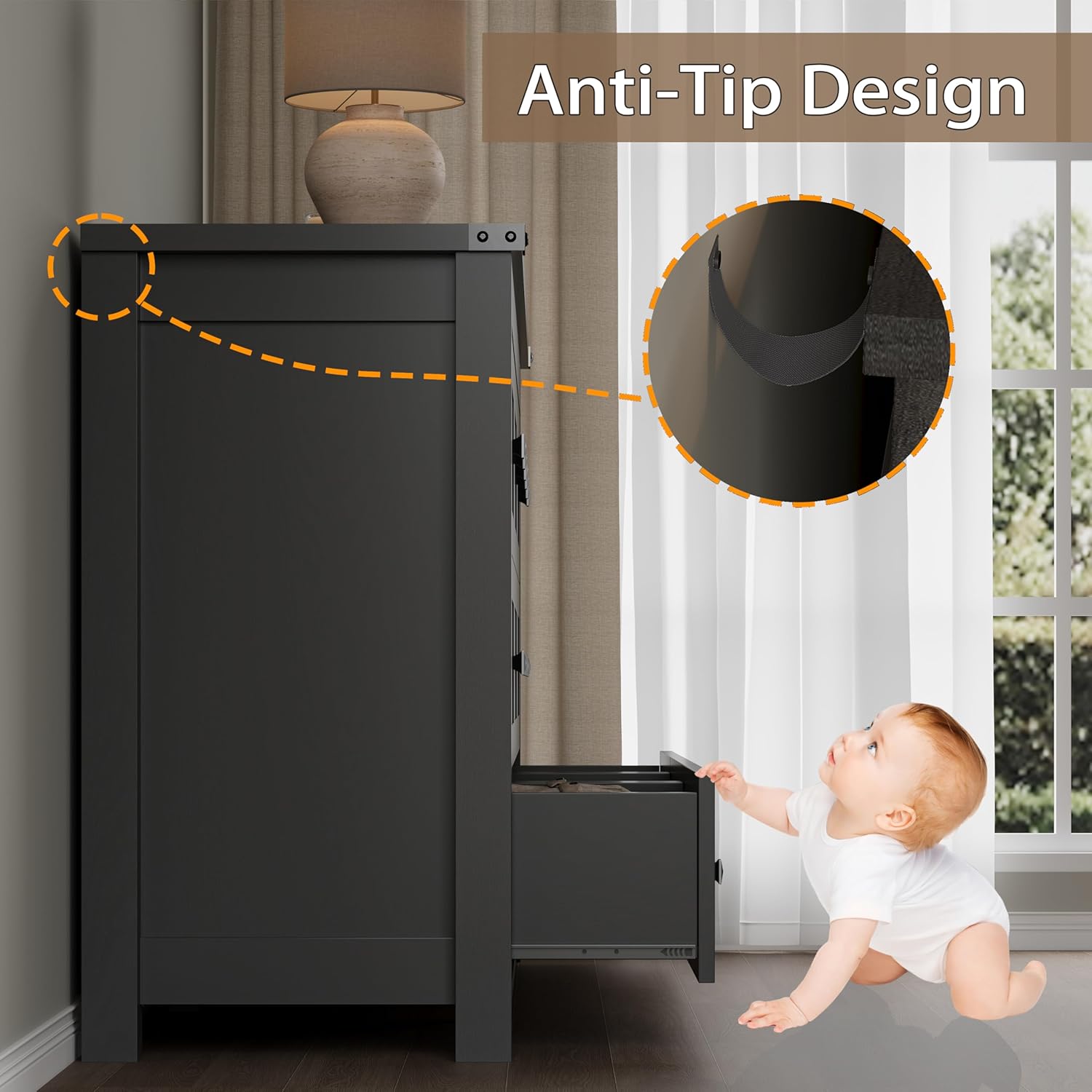 7-Drawer Dresser, Modern Wooden Storage Chest of Drawers, Dresser TV Stand, Wood Drawer Organizer with Metal Handles for Bedroom, Living Room, Hallway Black 7-Drawer