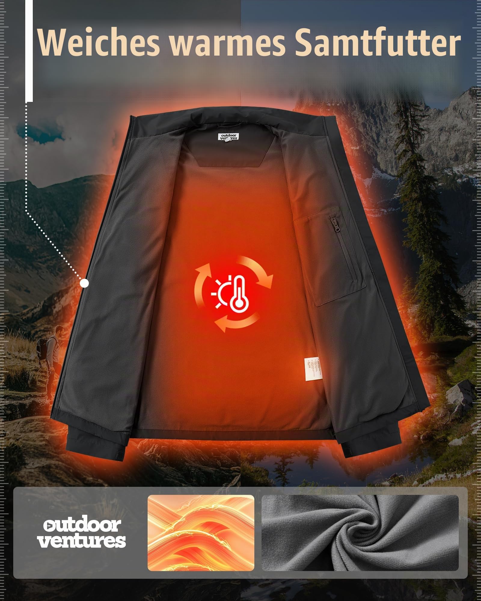 Outdoor Ventures Jacke Herren Wasserdichte Softshelljacke Leicht Golf Jacke | Winddichte Gefüttert Übergangsjacke mit 4 Taschen Atmungsaktive Freizeitjacke Windbreaker Sportjacke Wandern, Golf, Angeln