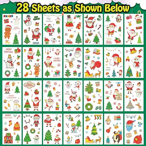 Miniatura 3 de Partywind 28 hojas (245 estilos de brillantina), tatuajes de Navidad para niños, suministros de fiesta de cumpleaños de Navidad, decoraciones de