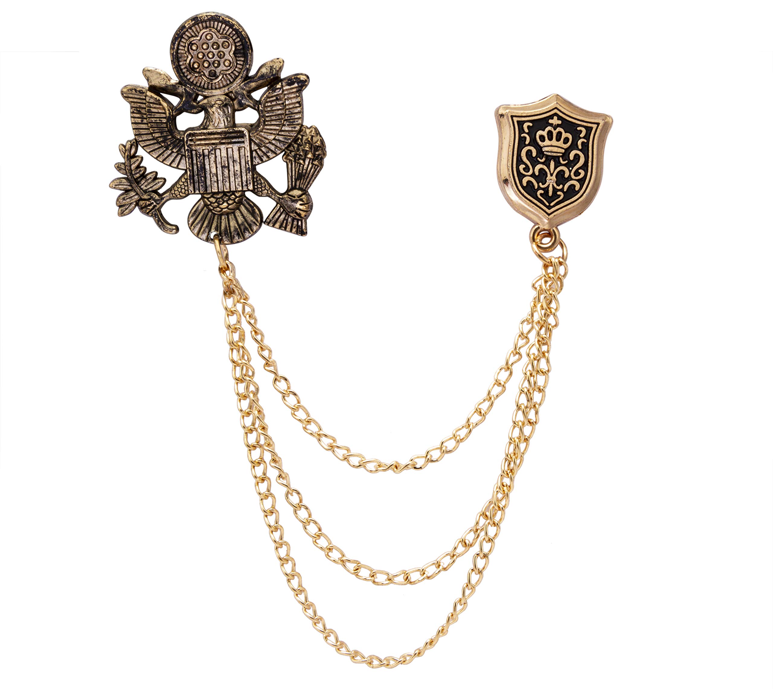 KnighthoodMen's Royal Eagle Bird With Star Top Hanging Chain and Shield Lapel Pin/Brooch