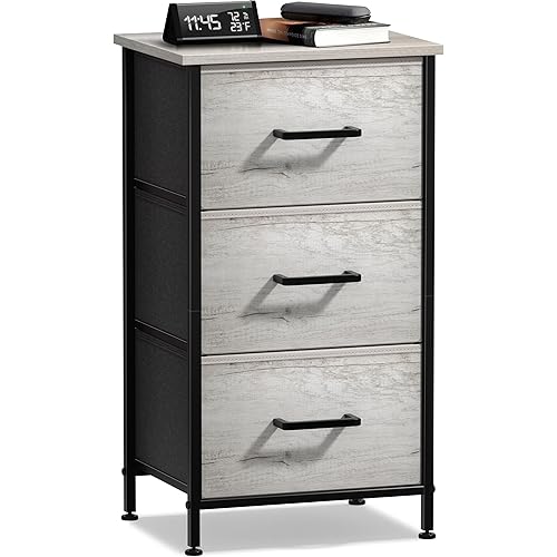 Sorbus Nightstand Dresser with 3 Faux Wood Drawers - Bedside Table Chest with Storage, Steel Frame, Wood Top, Easy Pull Fabric Bins for Bedroom, Living Room, Closet & Dorm Furniture Lamp Stand