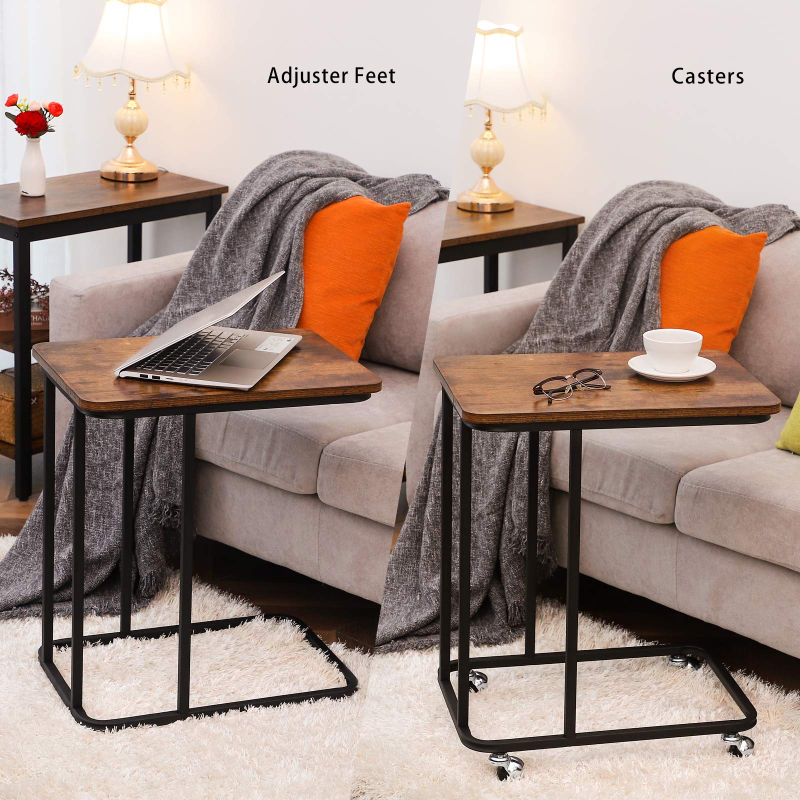 HOOBRO Side Table C Shaped, Mobile End Snack Tray Coffee Table on