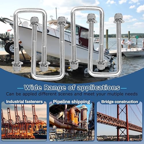 Miniatura 6 de 4 juegos de pernos en U cuadrados de acero inoxidable 304, pernos en U de 3 pulgadas de ancho, 12 pulgadas de profundidad x 3-116 pulgadas de ancho