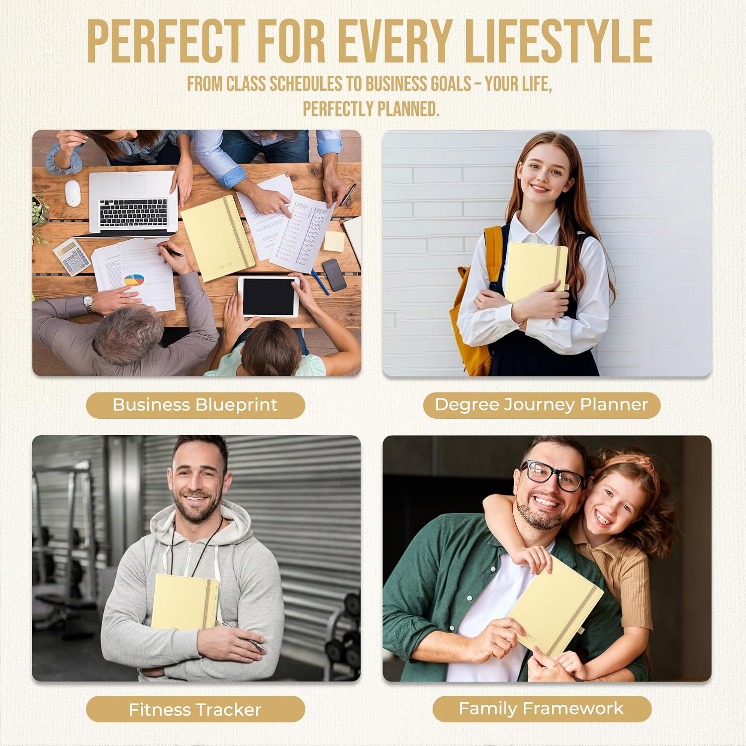 Planner 2026-2027 Weekly & Monthly Planner with Hourly Time Slots, 18 Month Academic Calendar July 2026 – Dec 2027, Vertical Layout, Monthly Tabs, Textured Fabric Hardcover, Yellow