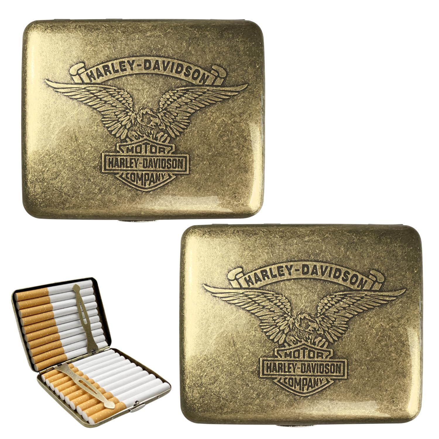 Lot de 2 étuis à cigarettes en métal - En acier inoxydable - Pour homme et femme - Vintage - Pour 20 cigarettes - Pour pantalons et poches de chemise - 85 mm
