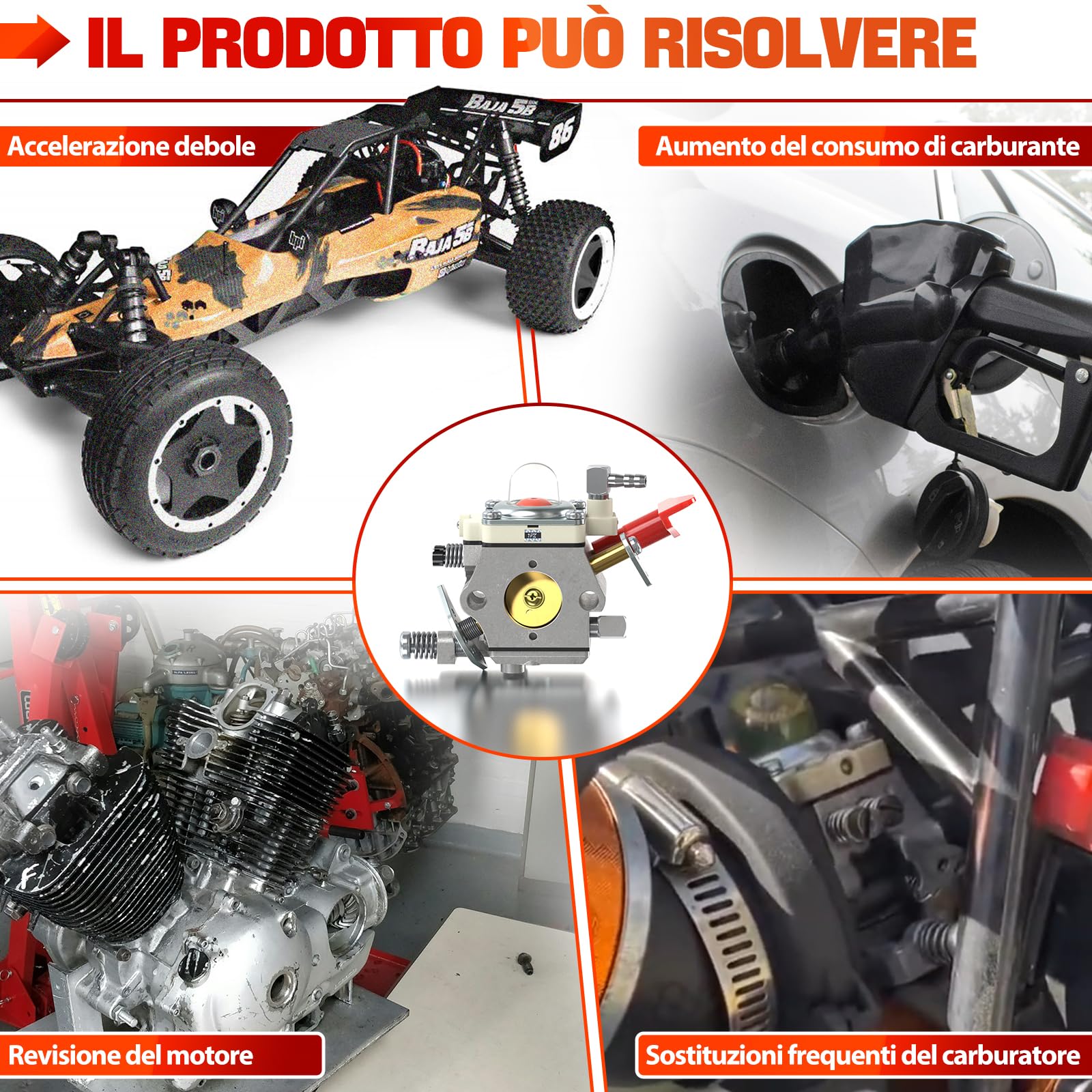 1PZ Kit Carburatore per Walbro WT-668 WT-668B Baja 5B 5T 23-30,5cc | Compatibile con WT-997, WT-664, HPI Baja 5B SS, Rovan, KM, Zenoah, CY, RCMK e Losi 5ive-T
