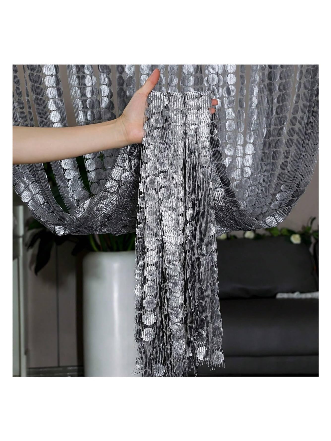 ERHTGUO Lace String Curtain – Sheer Tassel Room Divider, Wedding Backdrop, Romantic Home Decor For Living Bedroom(Grey)
