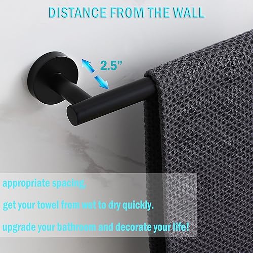 Miniatura 4 de SEIDO Toallero de 12 pulgadas, acero inoxidable 304 negro mate, soporte de pared, toalleros de una pieza para baño sin montaje, negro mate