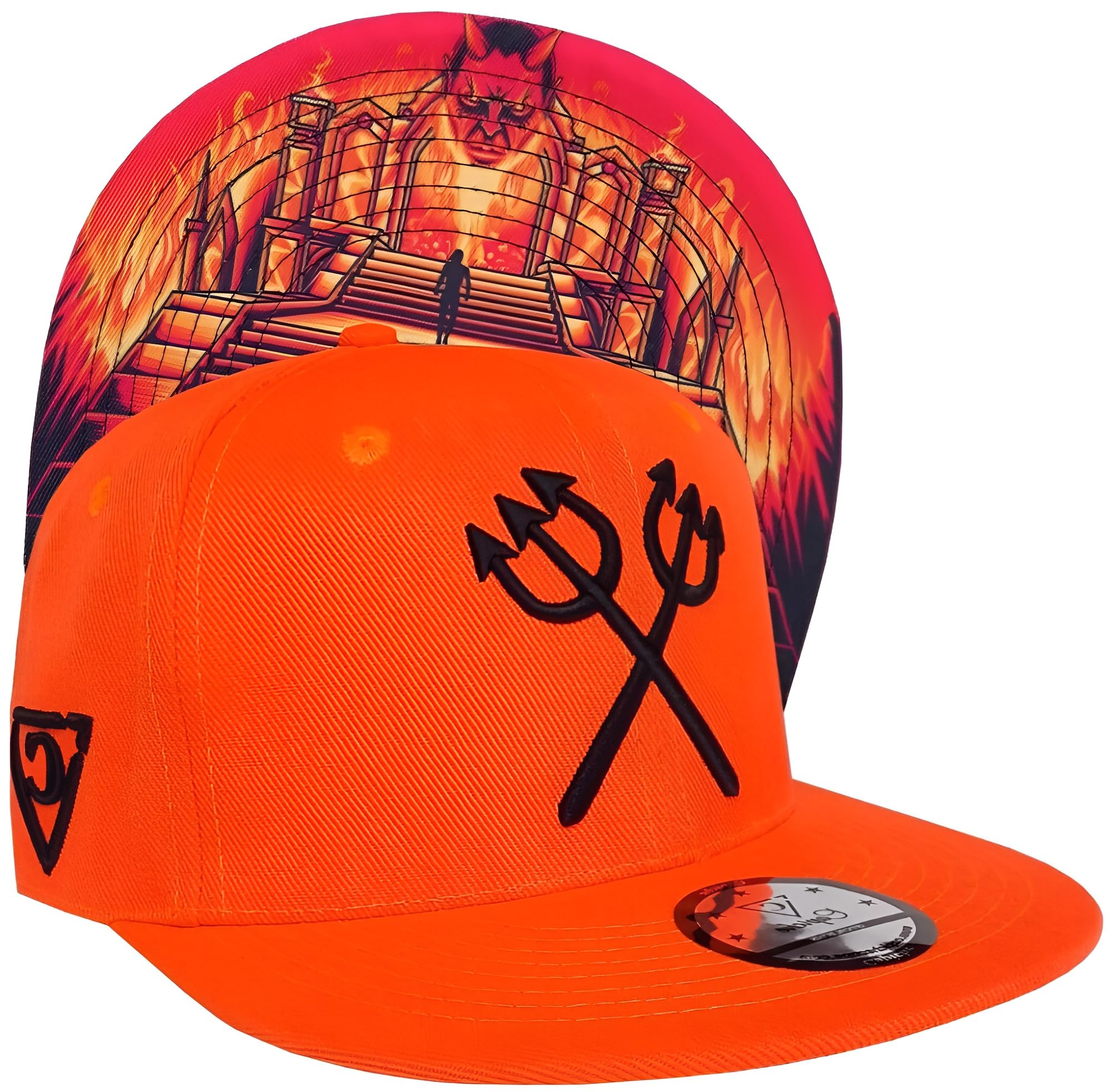 Capiche Men's Devils Gate [99+ Variations] Orange Baseball Hat, Cap With Devil Horns, Trident, Gates To Hell, Neon Evil, Full Snapback