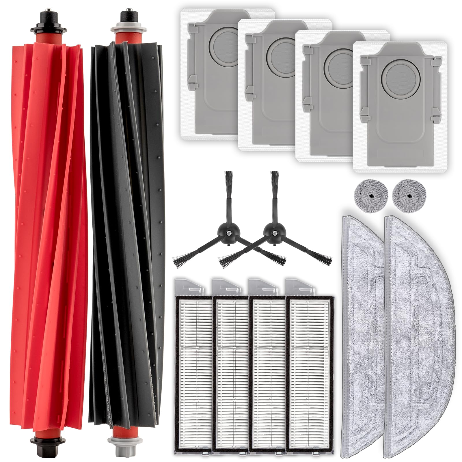 (16 Stück) S8 MaxV Ultra Ersatzteile Kompatibel mit S8 Max Ultra Saugroboter, 2 Rollenbürsten, 2 Seitenbürsten, 4 HEPA-Filter, 4 Staubbeutel, 2 große + 2 kleine Wischpads, Zubehör-Set