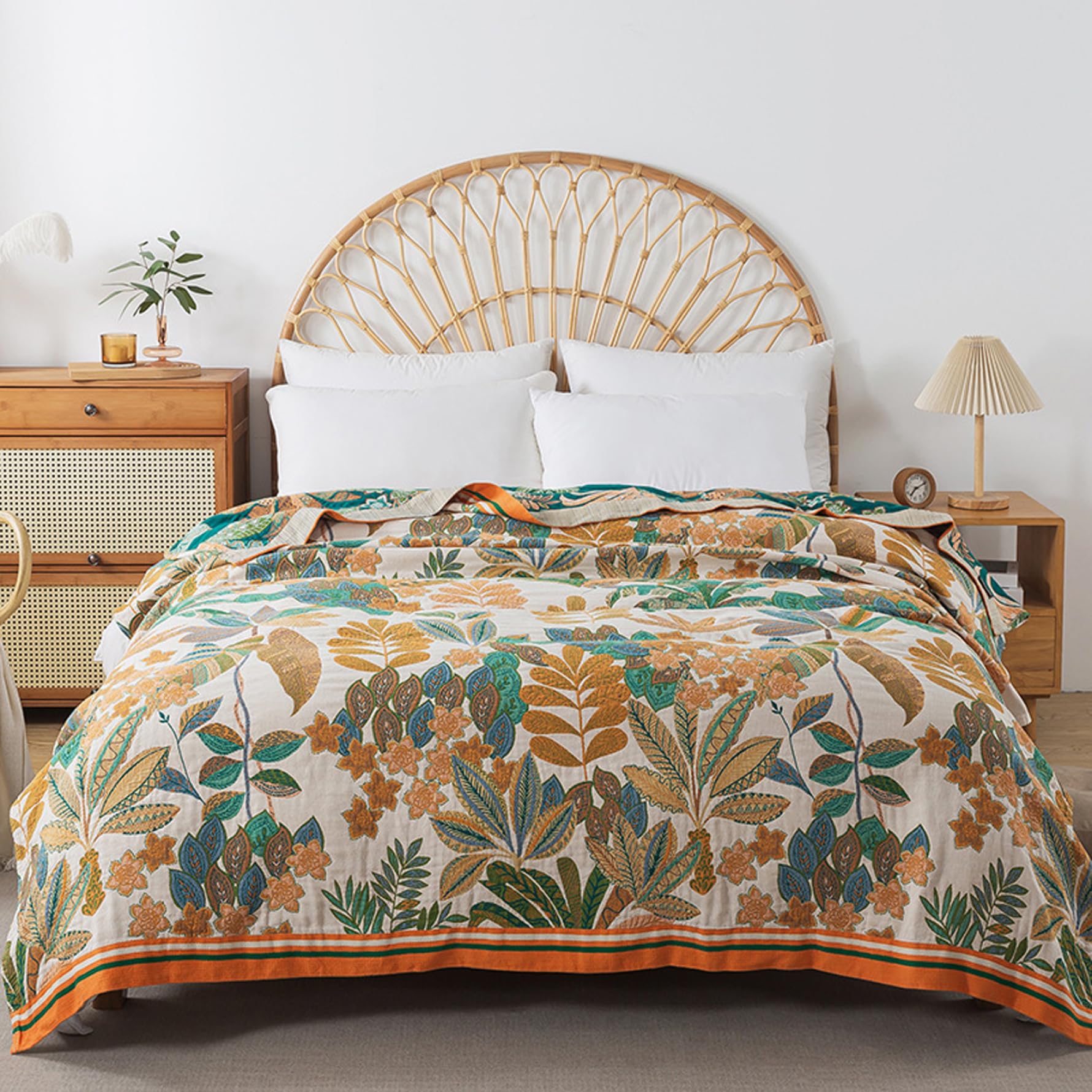 Coperta Boho per divano divano letto 79x91 pollici Coperta in cotone Trapunta Boho floreale botanica - Decorativa
