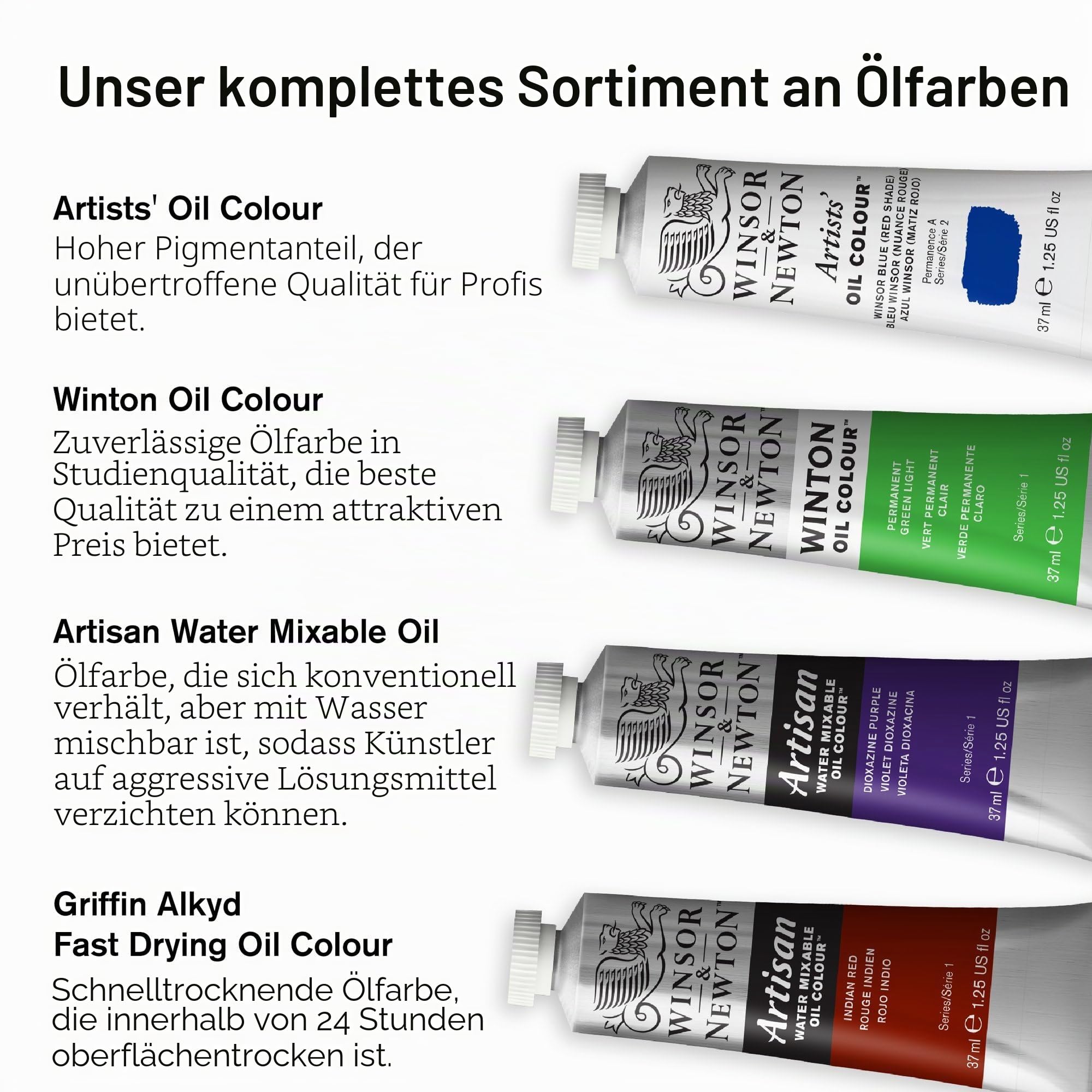 Winsor & Newton 1490618 Winton, feine hochwertige Ölfarbe mit gleichmäßiger Konsitenz, hohe Deckkraft & Pigmentrecht - Ölfarbenset 10 Farben in 21ml Tuben