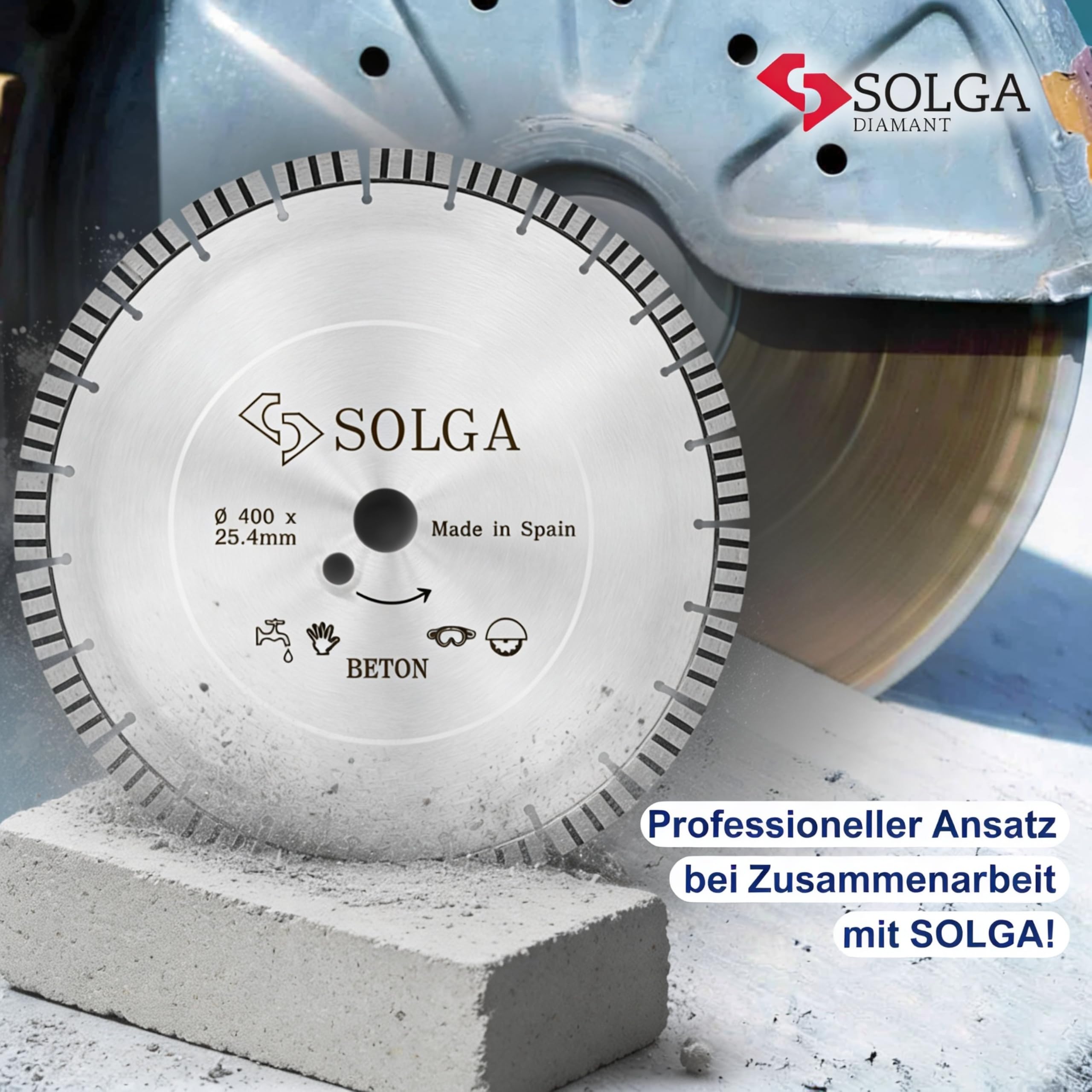 SOLGA Diamanttrennscheibe Turbo - 400mm - 25,4mm - 3,2mm - Beton, Stahlbeton, Asphalt, Ziegel, Stein, Porenbeton, Granit - Sägeblatt für Benzin Elektro Winkelschleifer