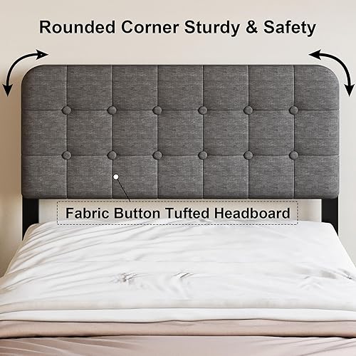 Miniatura 3 de Base de cama individual XL de 18 pulgadas con cabecero tapizado y estribo, listones de metal resistente, con almacenamiento debajo de la cama, sin