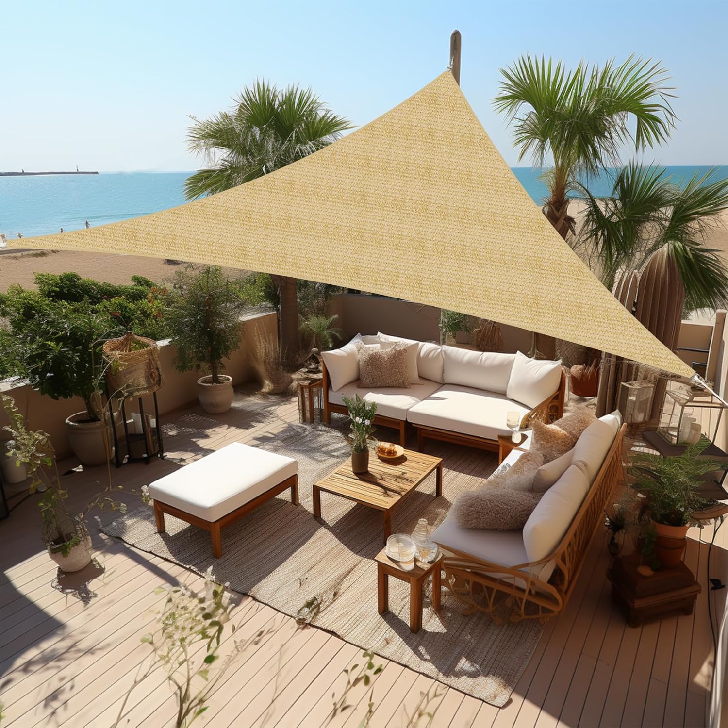 Shade&Beyond 15'x15'x21' Sun Shade Sail Triangle Sail Shade Canopy for Patio Lawn Garden, Sand, (We Make Customized Size) 1 5' x 1 5' x 2 1' Sand