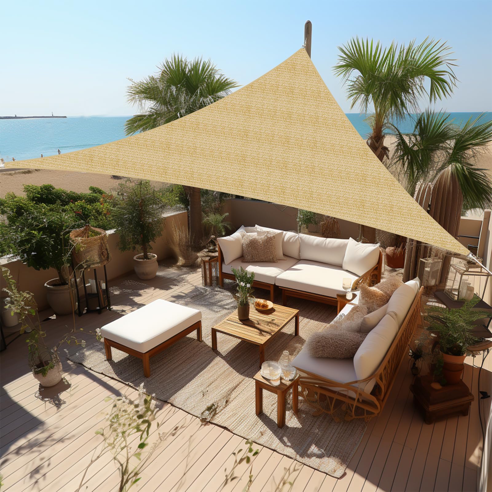 Shade&Beyond Triangle Sun Shade Sail 10'X10'X14' Permeable Canopy for Patio Garden Yard Deck Pergola,Sand (We Make Custom Size)