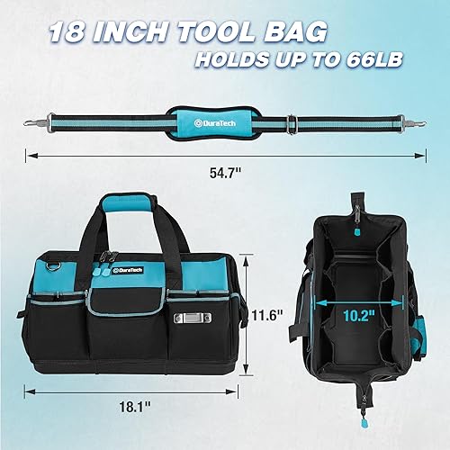 Miniatura 2 de DURATECH Bolsa de herramientas grande de 18 pulgadas con fondo duro impermeable, bolsas de herramientas para hombres resistentes con 19 bolsillos,