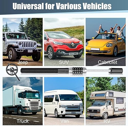 Miniatura 3 de Cerradura de volante de automóvil con combinación de 5 dígitos, cerradura retráctil sin llave para volante resistente, universal antirrobo para