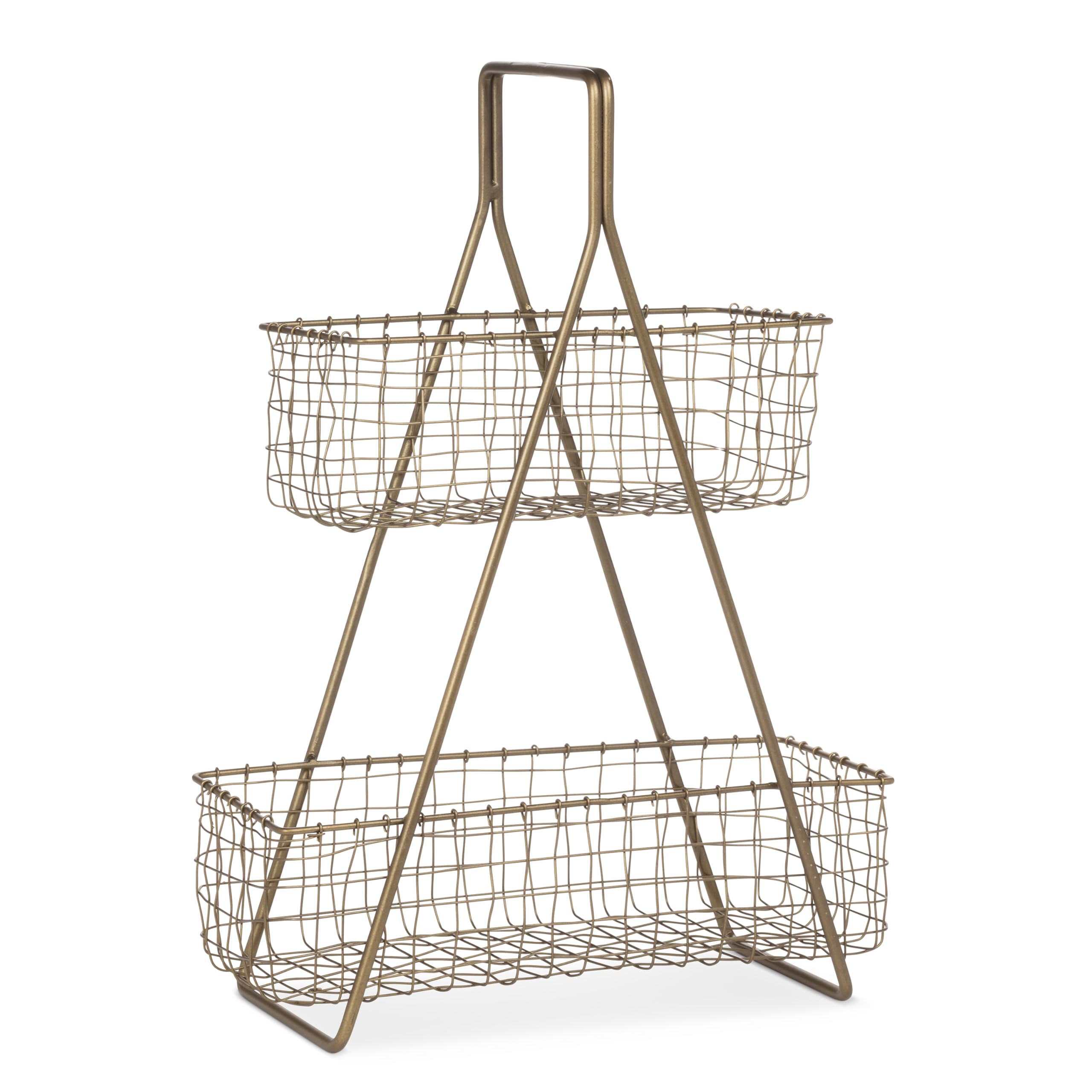 Abbott Collection Standing Frame with Baskets | Free-Standing Display, Metal, Dark Antique Brass, 16.5"H