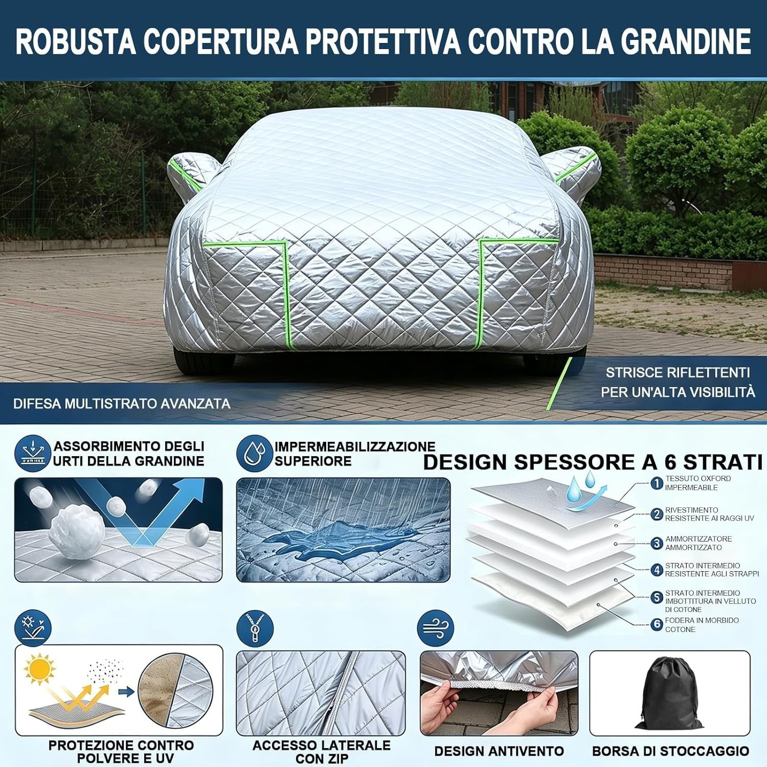 Telo grandine auto per fia-t Topolino(2023-) Su Misura Tutte Le Stagioni,Protezione Vernice Morbida Interna Resistente Neve Pioggia Polvere Uso All’aperto Tutto L’Anno