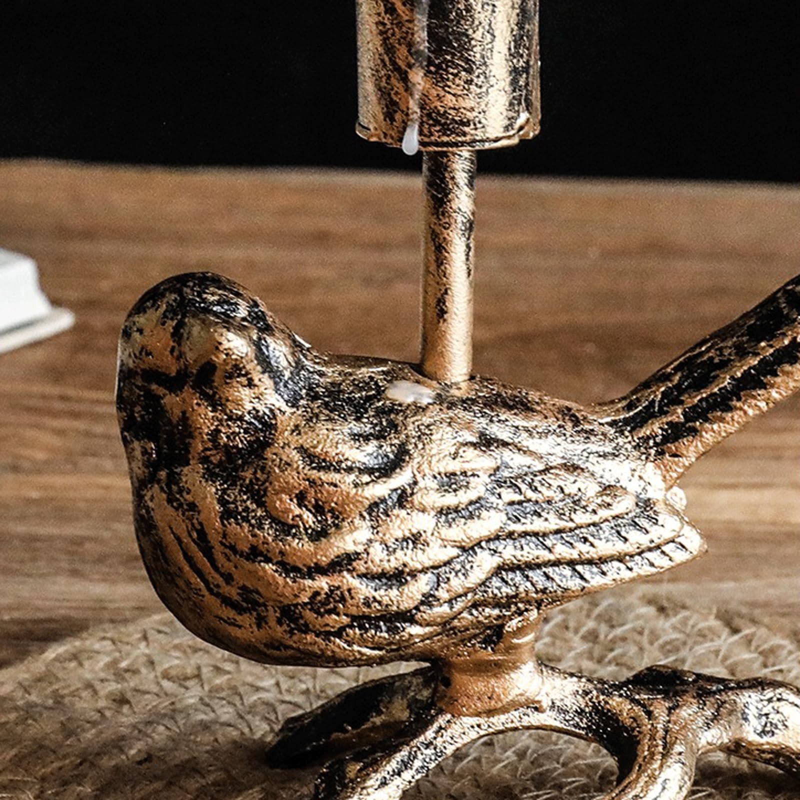Stół centralny antyczny vintage ptak świecznik żeliwny shabby chic średniowieczny postarzany złoty świecznik na wakacje ślub nowy dom prezent
