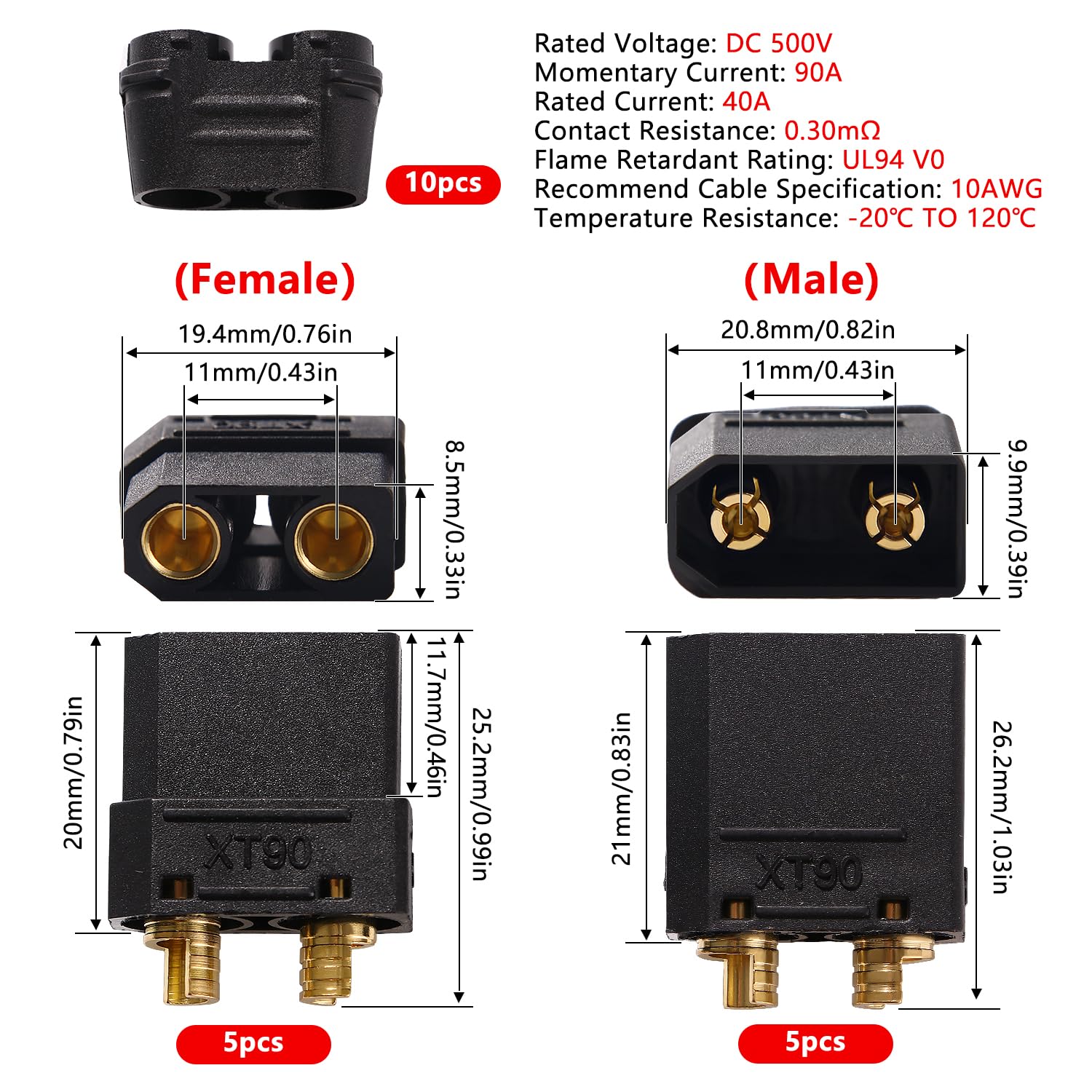 Cavo Di Collegamento Della Spina Di Conversione Maschio Femmina XT60 12AWG 30A, Con Connettore Della Batteria Del Cavo Di Prolunga In Silicone A 10/20/50/100CM  13