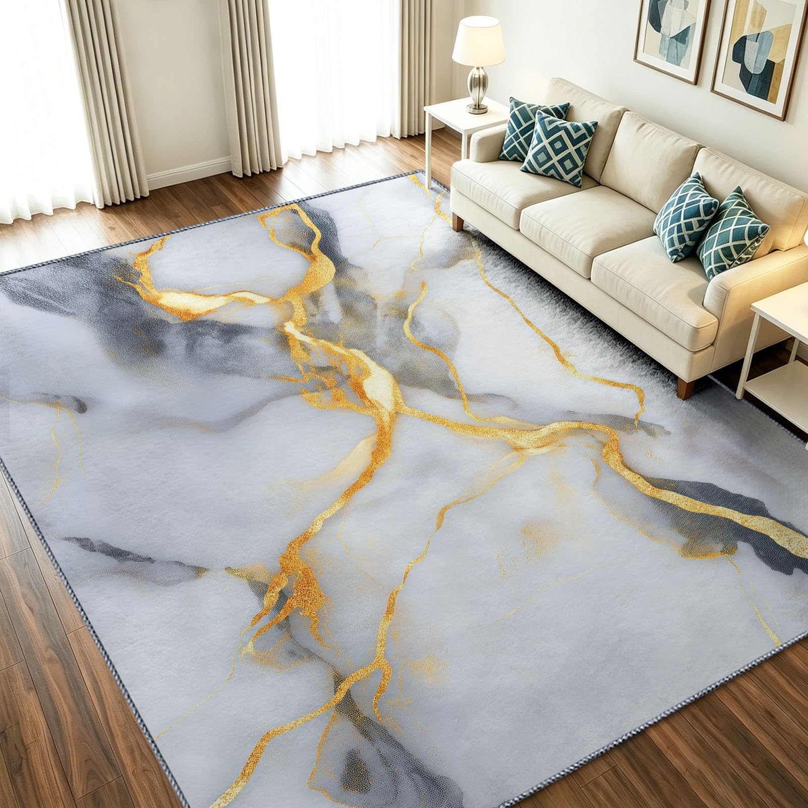 Alfombra lavable de 60x90 cm gris con textura de mármol para entrada