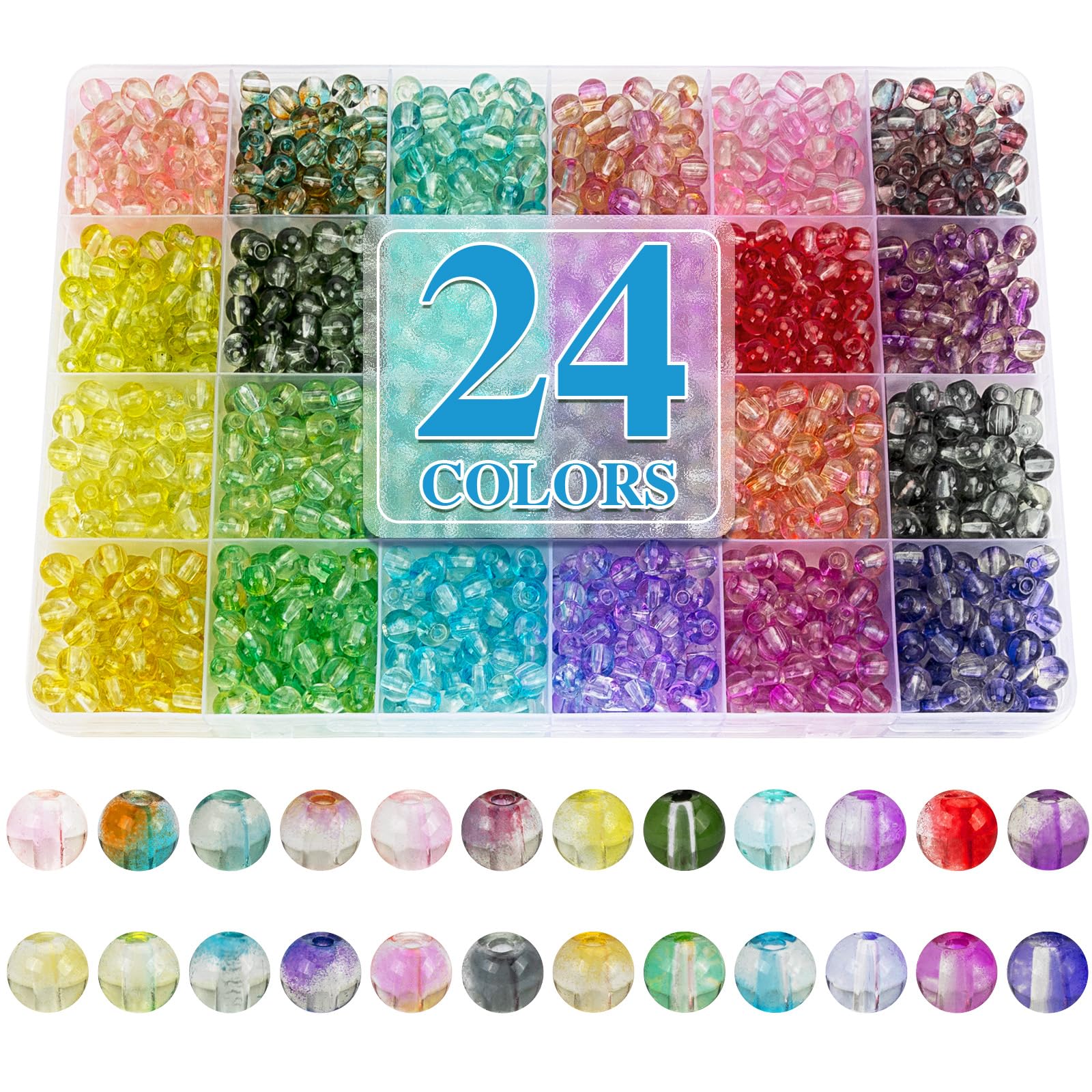 XSEINO 24 Colors 1200PCS Transparent Gradient Glass Beads Kit