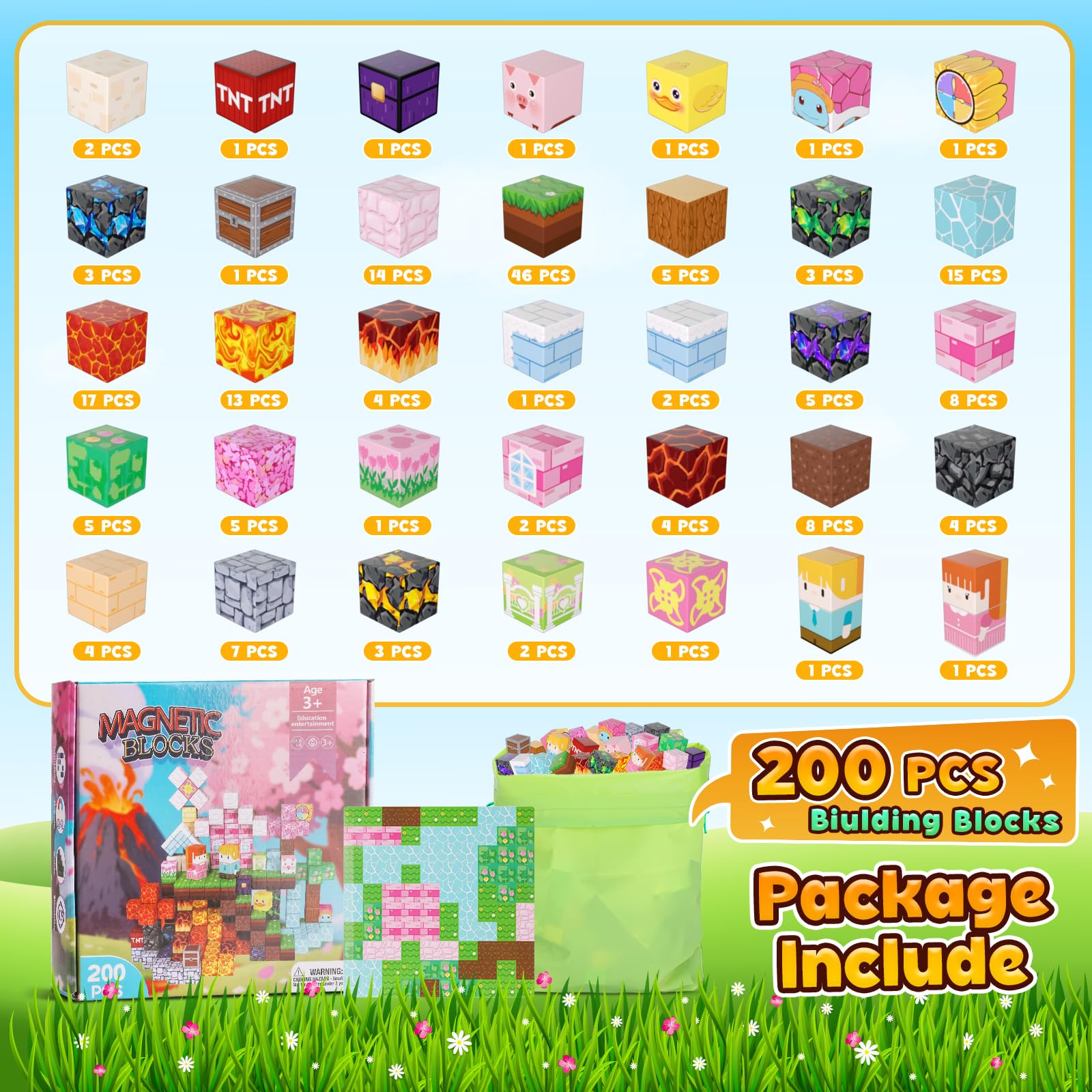 ACELIFE Blocchi magnetici da costruzione 200 pezzi, giocattoli magnetici creativi STEM Magnetic Building Blocks giocattoli regali per bambini ragazzi e ragazze 3 4 5 6 7 8 anni