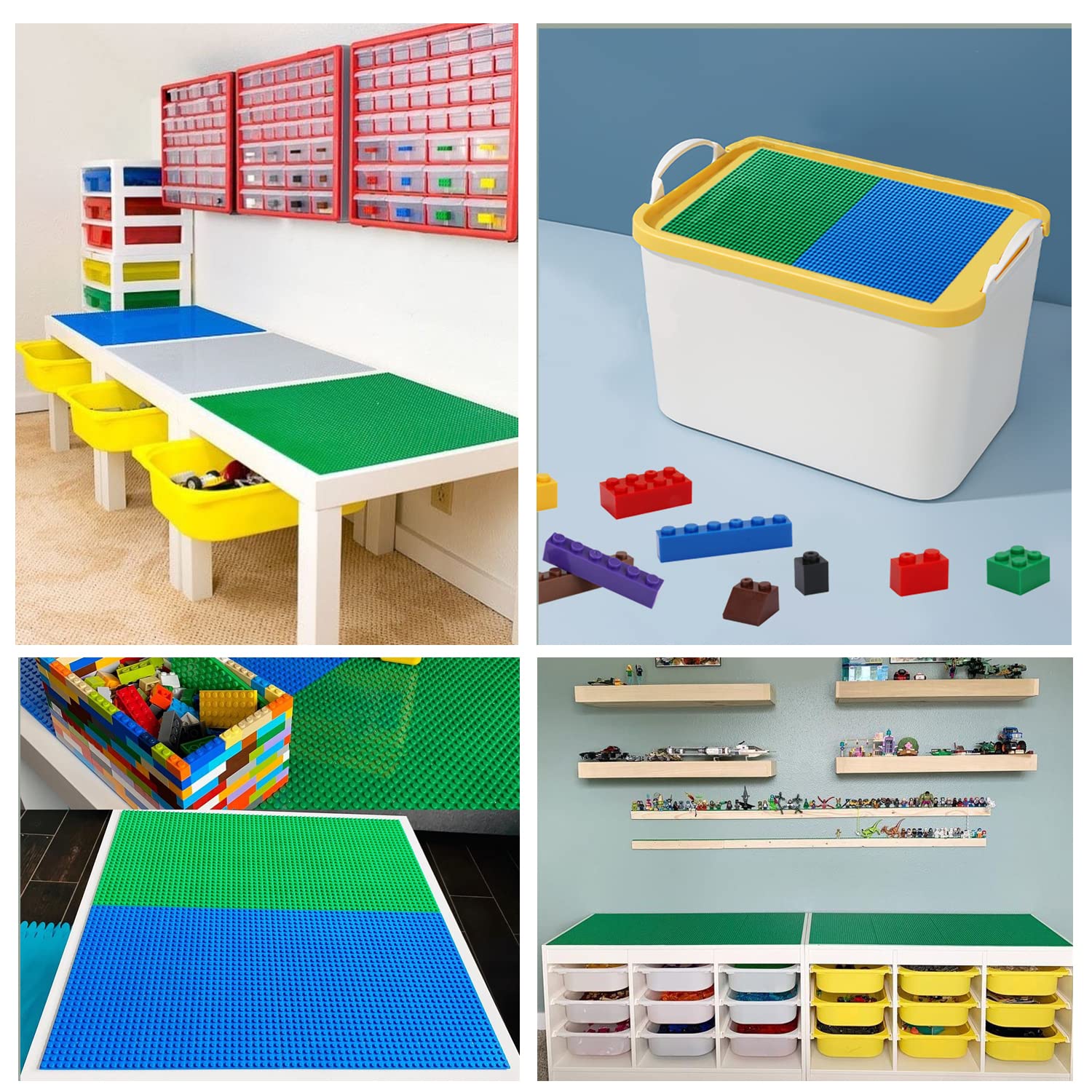 Tablero de construcción, 25.5 * 25.5 cm, Placa Base para Tirar y Pegar para la Mesa, la Pared, la Caja de Almacenamiento（ 4Verde+4Azul）