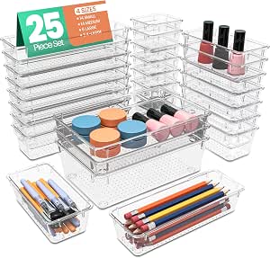 KICHLY 25-Piece Clear Drawer Organizer Set