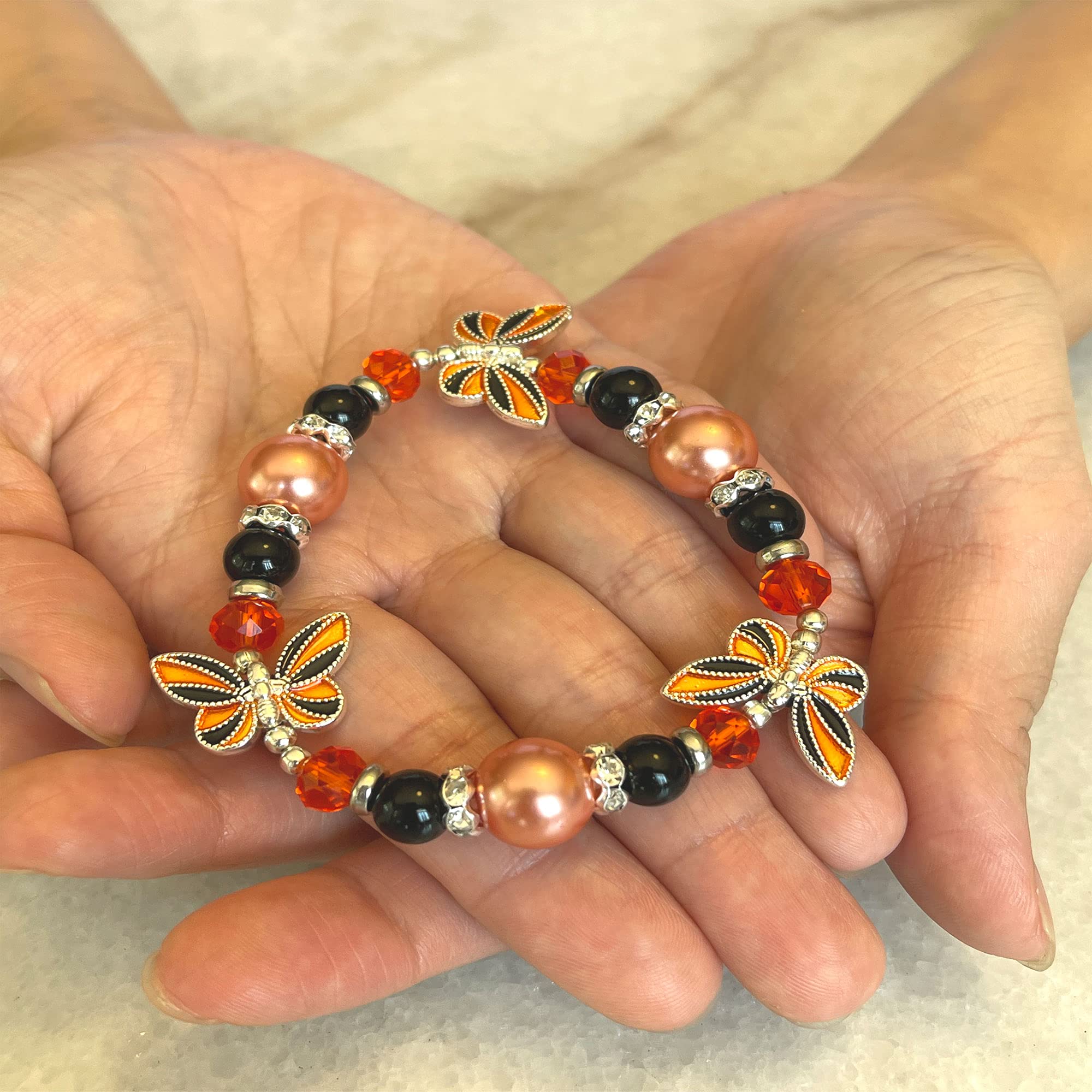Pulsera de mariposa – Joyería de mariposa regalo para mujeres y niñas – Pulsera elástica de regalo para amantes de la mariposa naranja